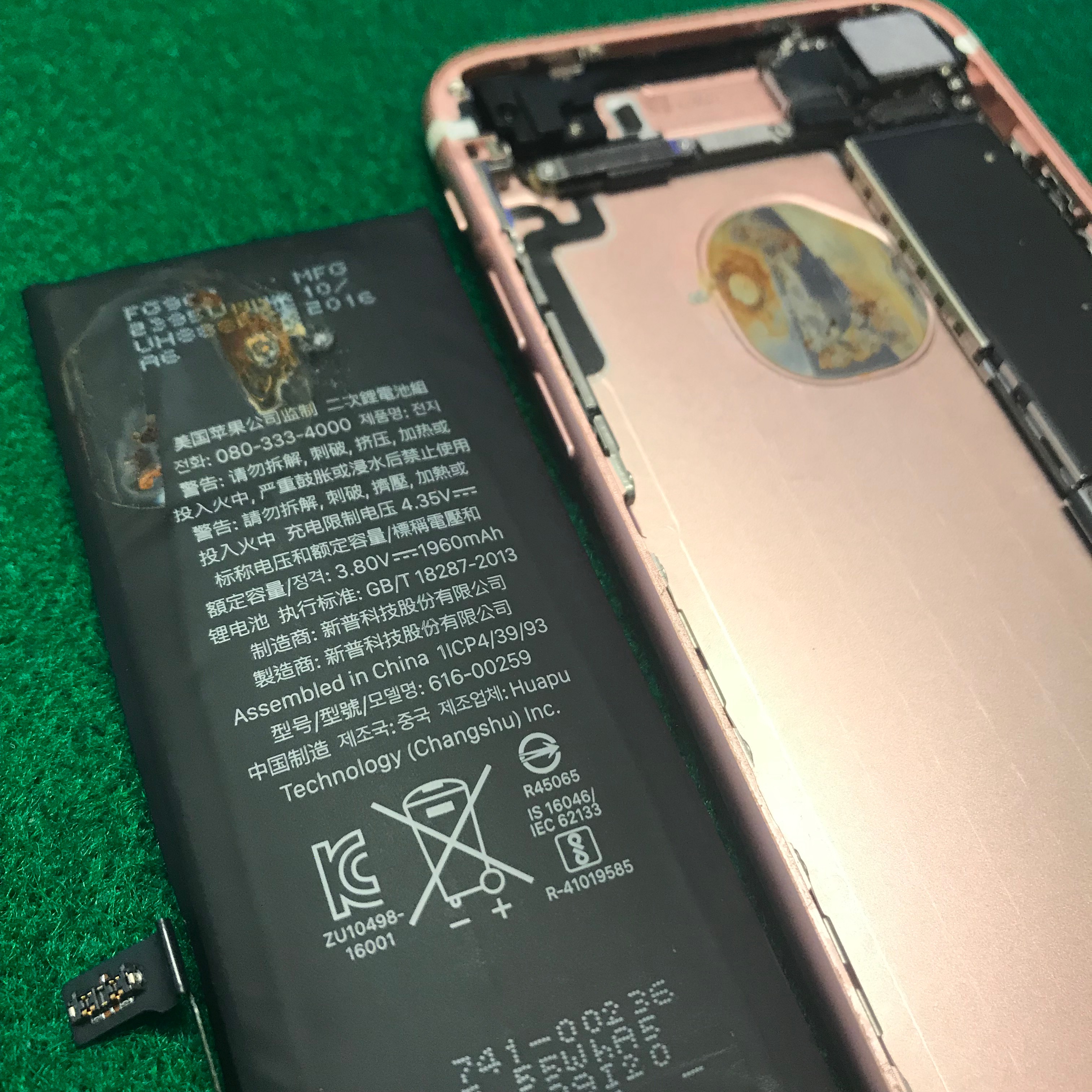 サビが侵入してきたiPhone7内部